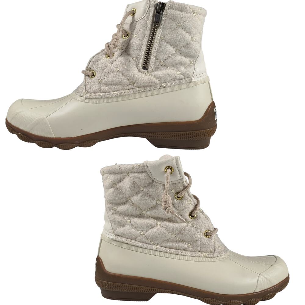 Sperry Syren Gulf White Quilted Lined Ankle Duck Boot Lace & Zip Up Shoes 9
